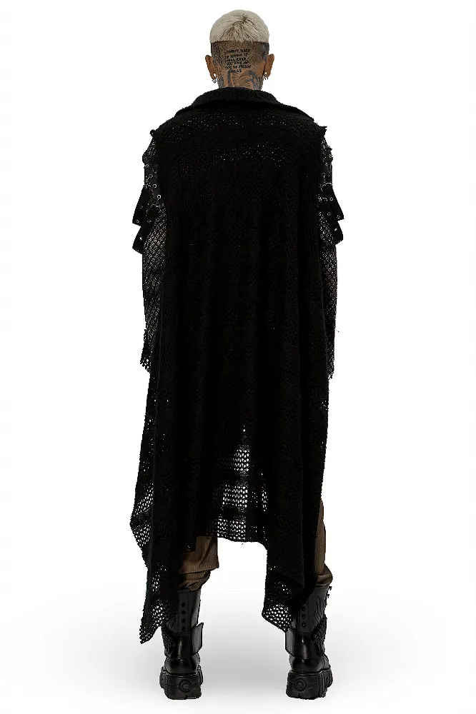 Edgy Post-Apocalyptic Knitted Gauze Spliced Cape