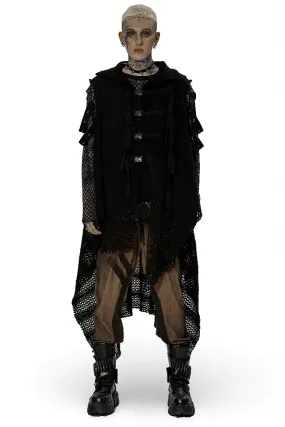 Edgy Post-Apocalyptic Knitted Gauze Spliced Cape