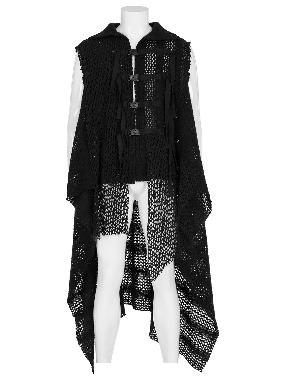 Edgy Post-Apocalyptic Knitted Gauze Spliced Cape