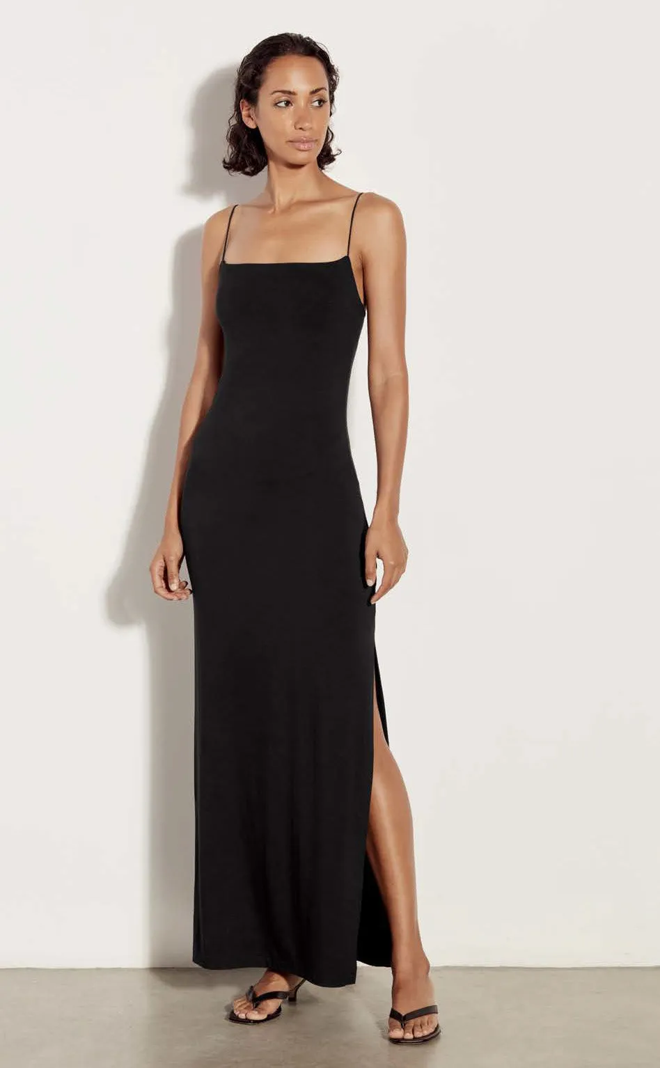 Enza Costa Strappy Side Slit Maxi Dress in Black 