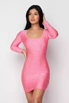 Estella Rhinestone Cocktail Dress - Fuchsia