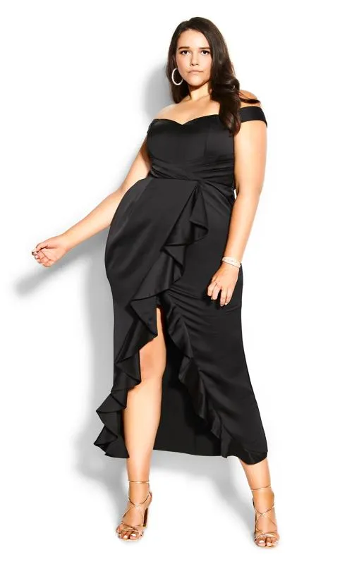 Evans Black Bardot Ruffle Maxi Dress