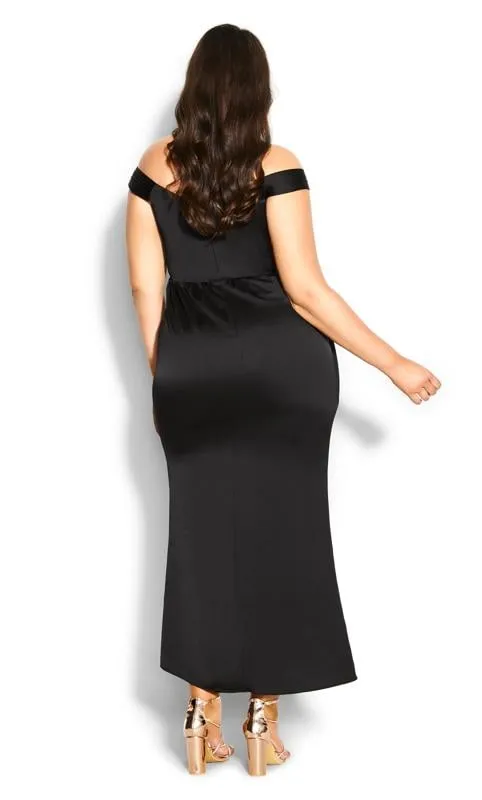 Evans Black Bardot Ruffle Maxi Dress