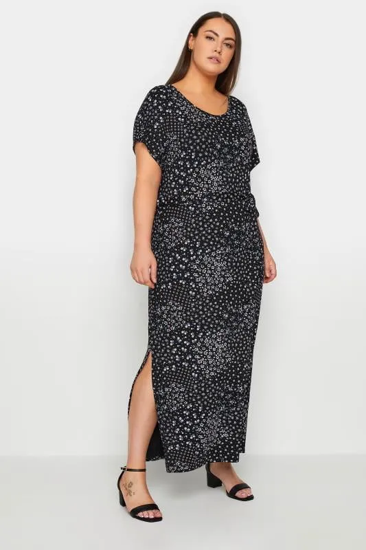 Evans Black Ditsy Floral Print Tie Waist Maxi Dress