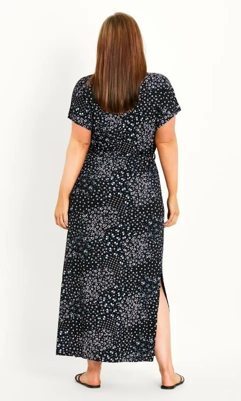 Evans Black Ditsy Floral Print Tie Waist Maxi Dress