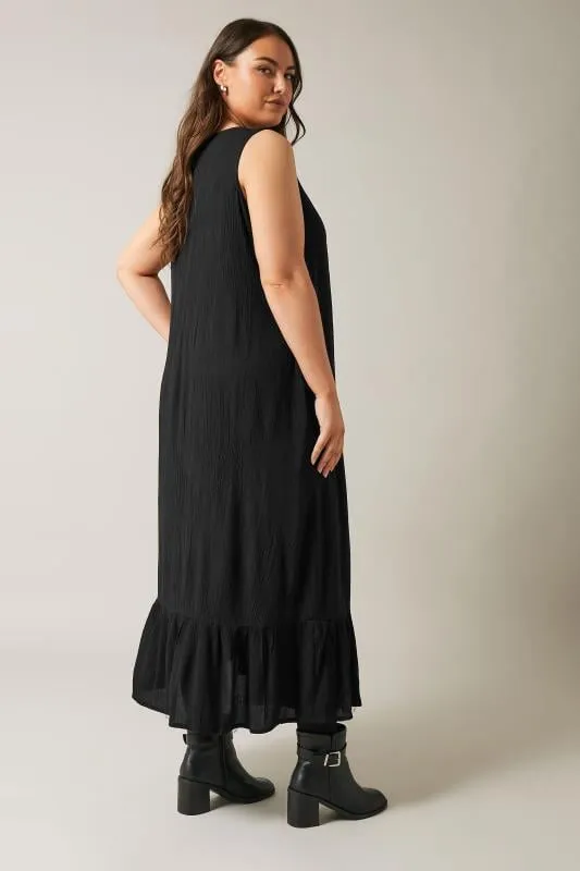 EVANS Curve Black Crinkle Broderie Maxi Dress