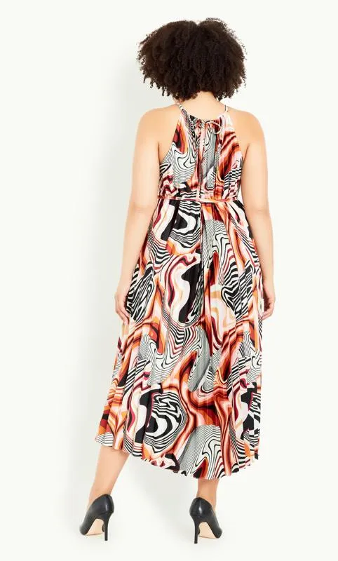 Evans White & Black Swirl Print Halterneck Tie Waist Maxi Dress