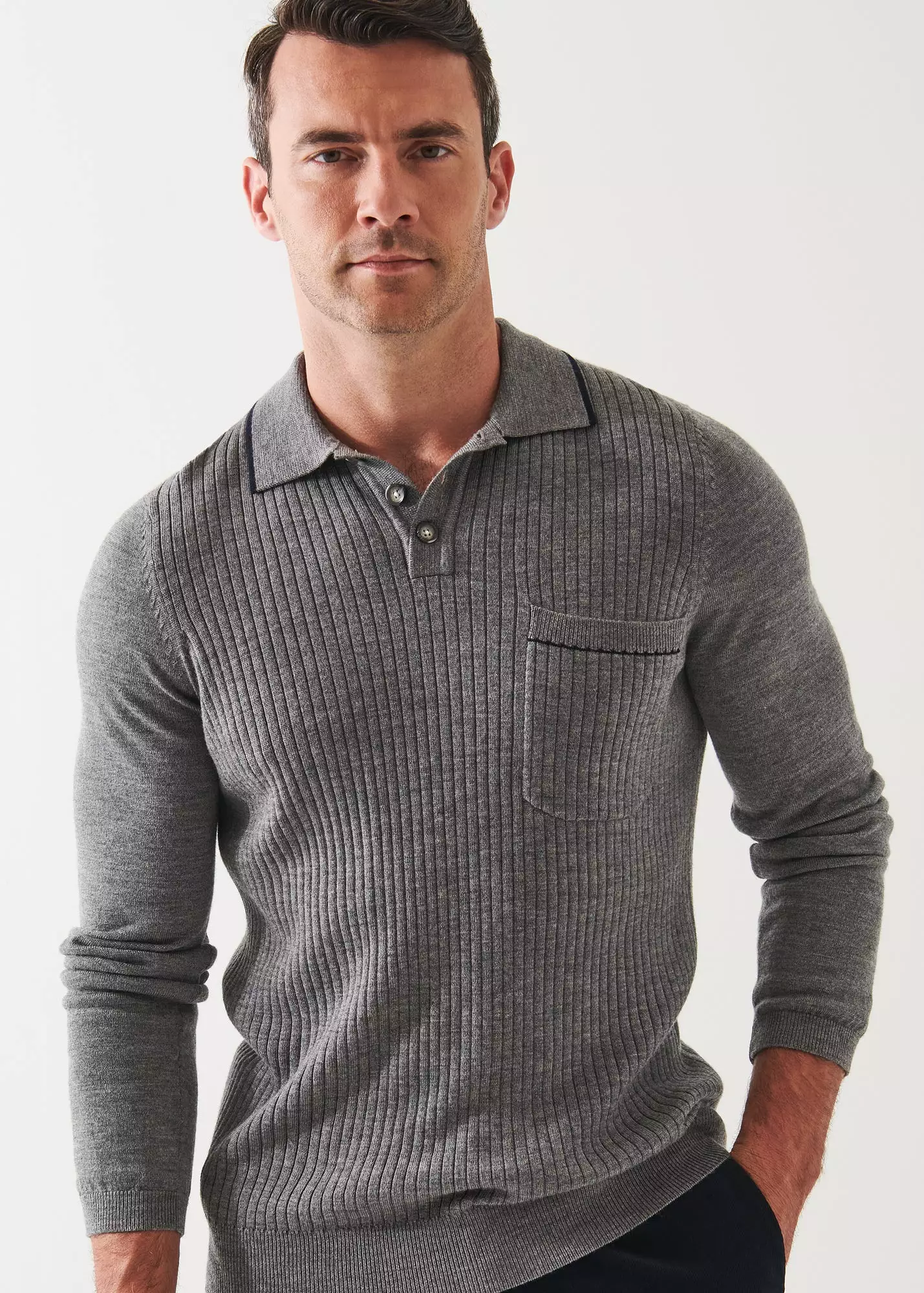 EXTRA-FINE MERINO TIPPED POLO SWEATER