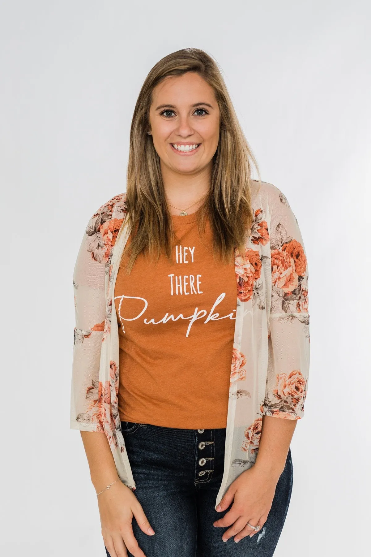 Feels Like Fall Lightweight Floral Kimono- Nude & Rust