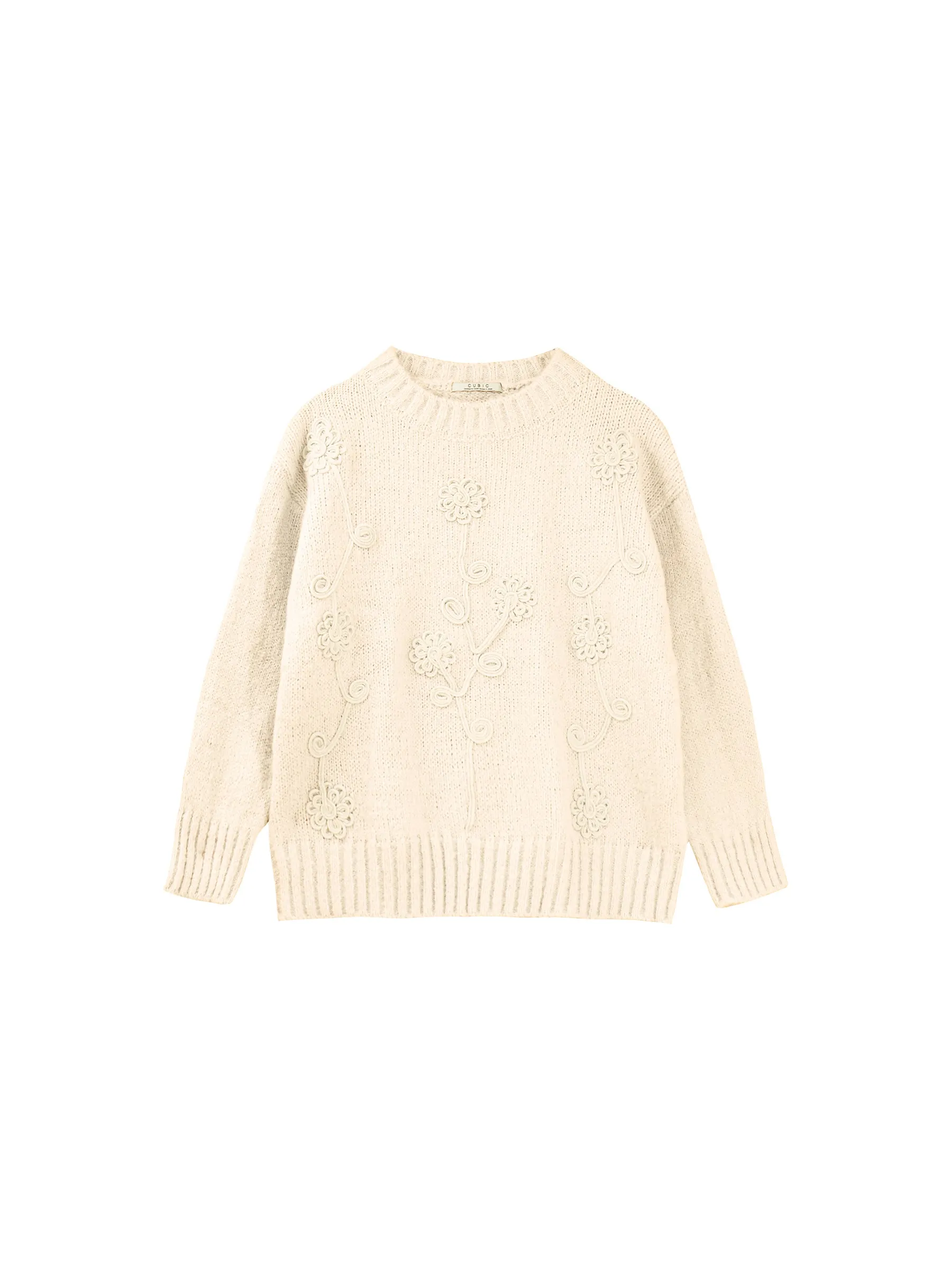 Floral Design Crew Knit Sweater