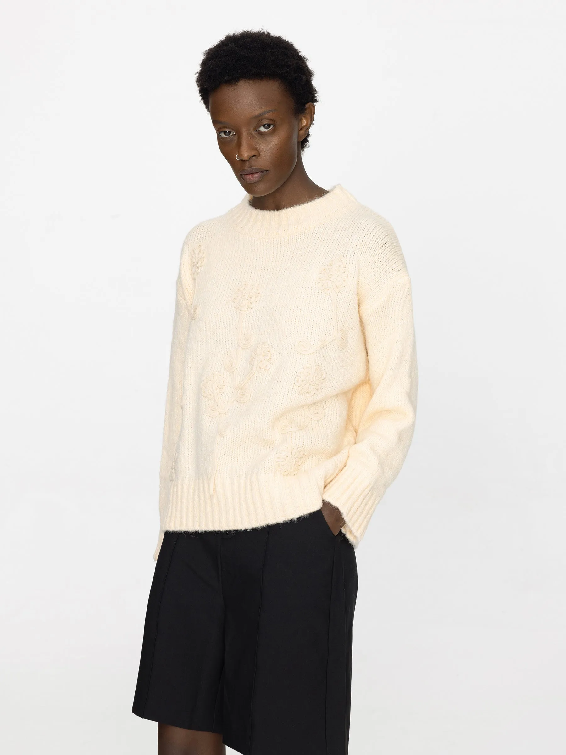 Floral Design Crew Knit Sweater