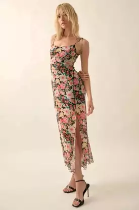 Floral Time Black Mesh Maxi Dress