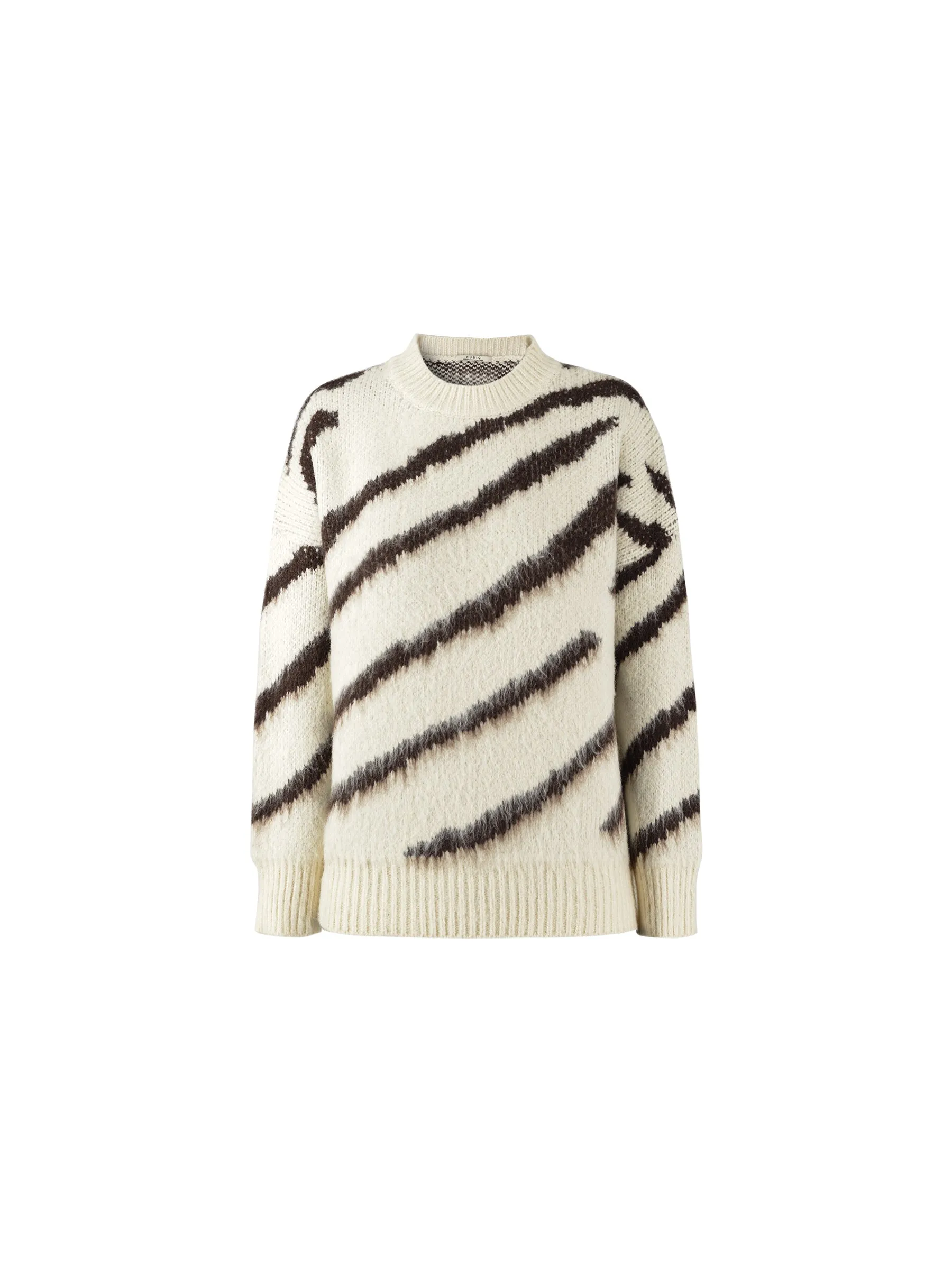 Fluffy Mock Neck Zebra Sweater