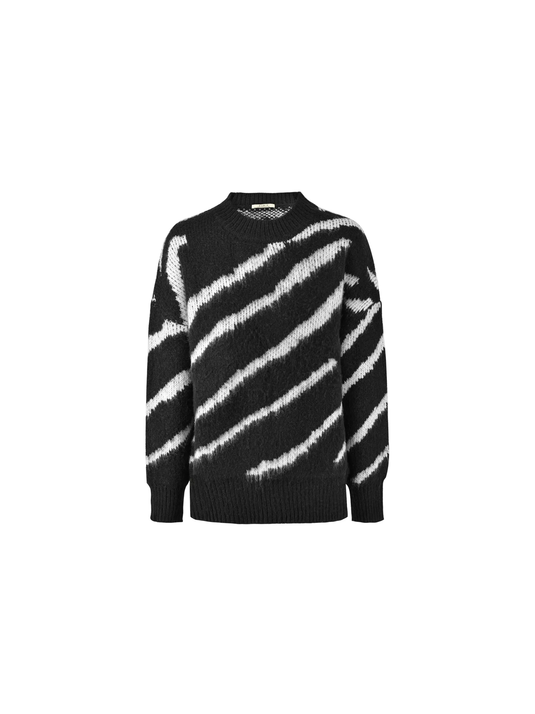 Fluffy Mock Neck Zebra Sweater