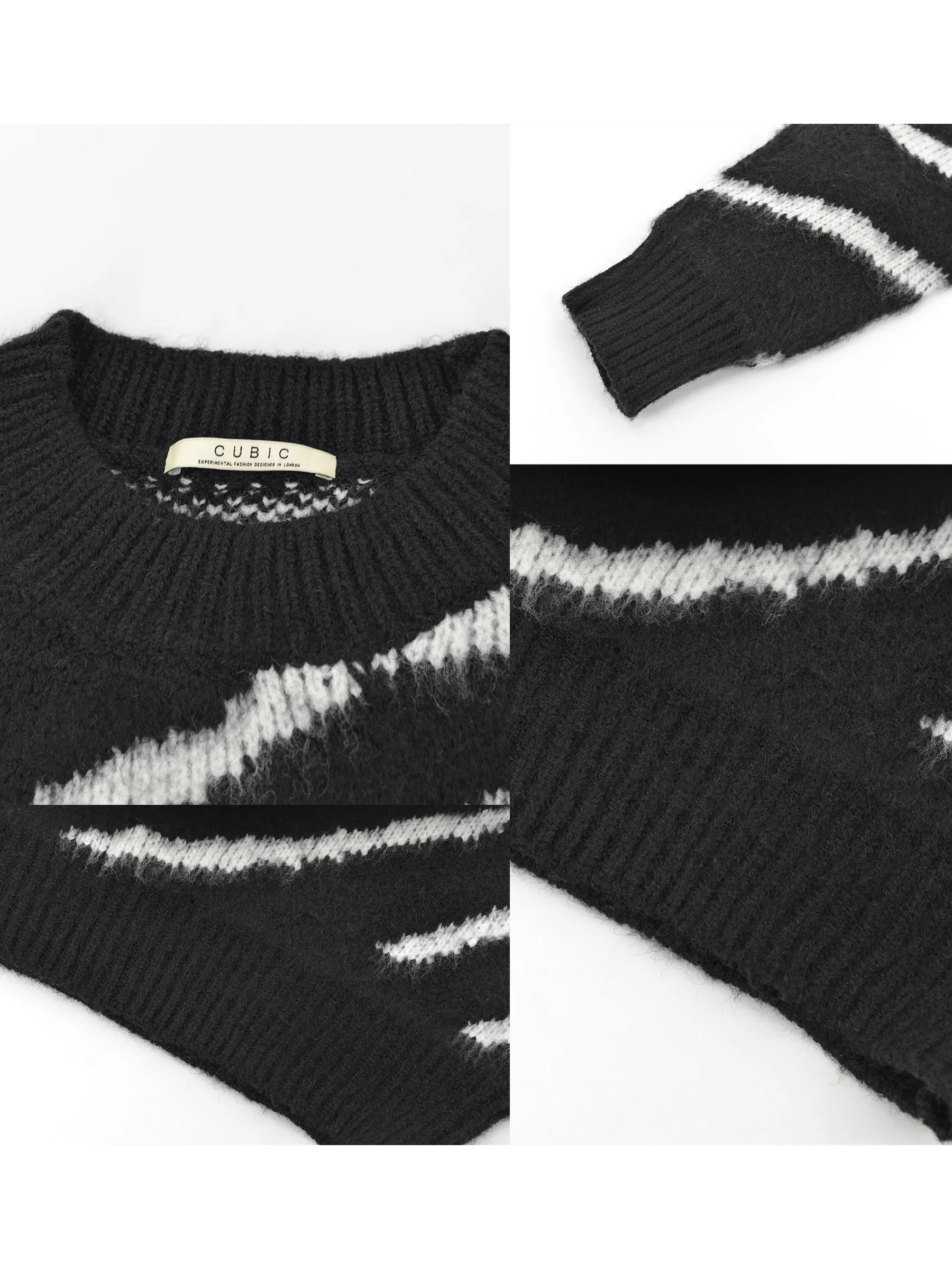 Fluffy Mock Neck Zebra Sweater