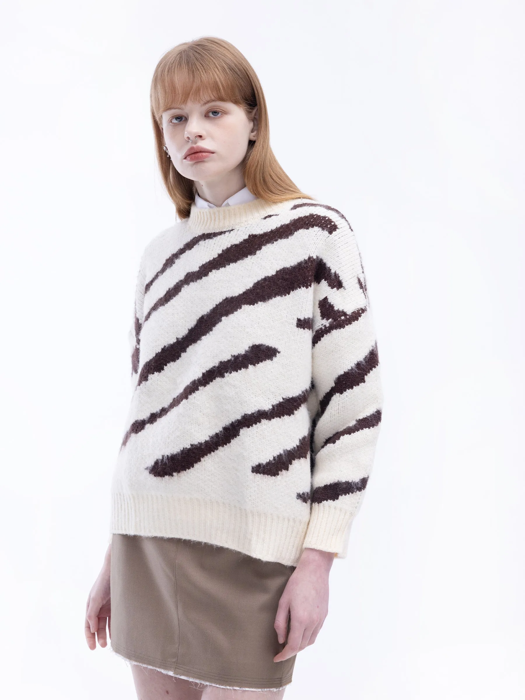 Fluffy Mock Neck Zebra Sweater