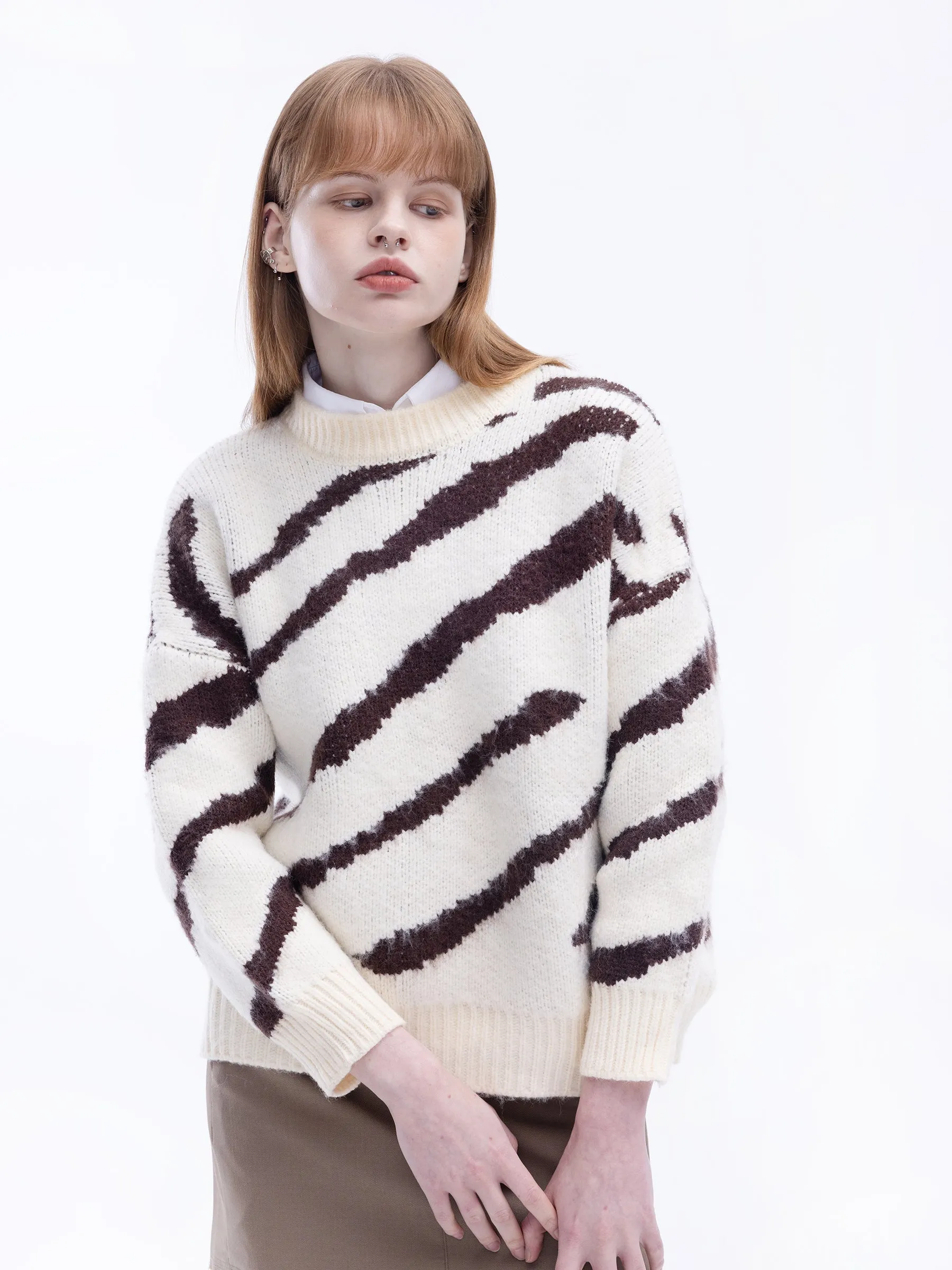 Fluffy Mock Neck Zebra Sweater