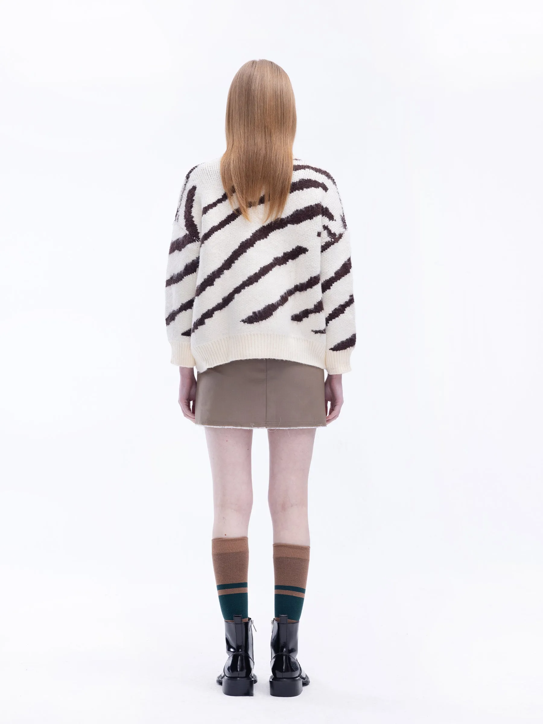 Fluffy Mock Neck Zebra Sweater