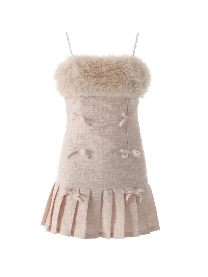 fluffy pink bowknot pearl slip dress