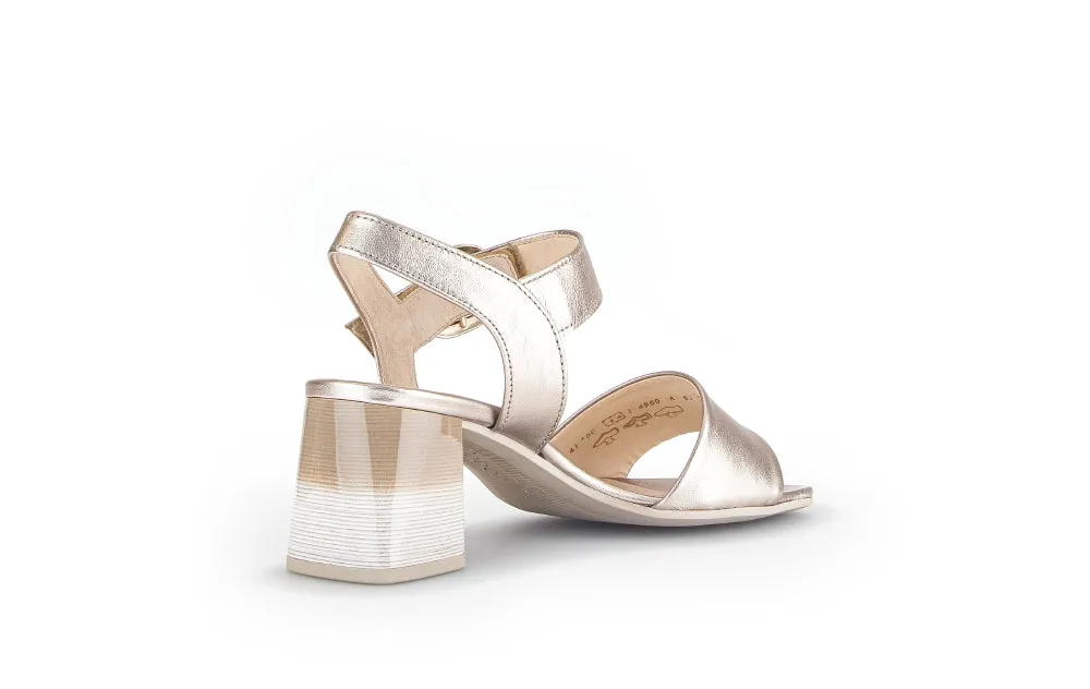 GABOR Gold Leather Block Heel Sandal 70062