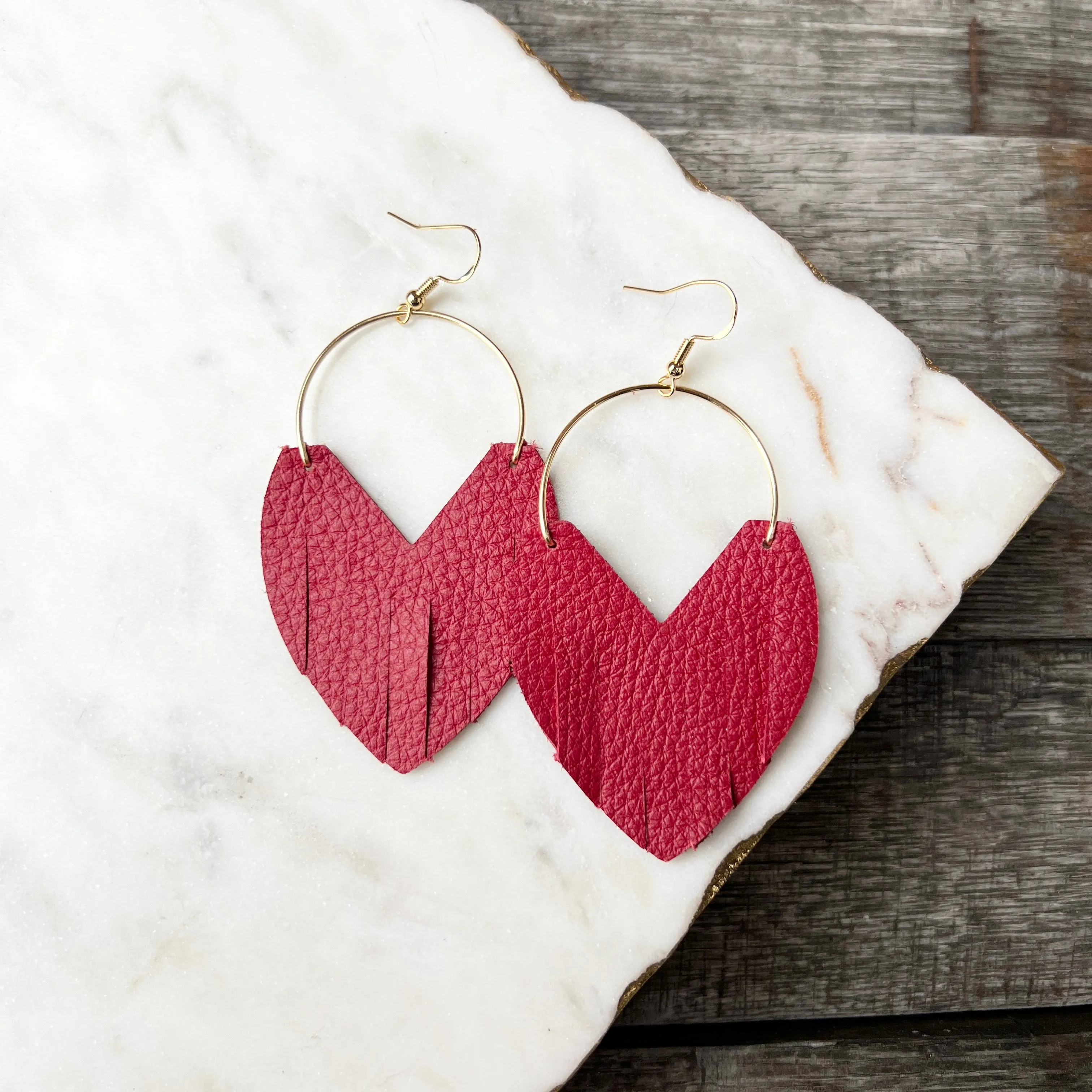 Glam Hoops - Red - Leather Earrings