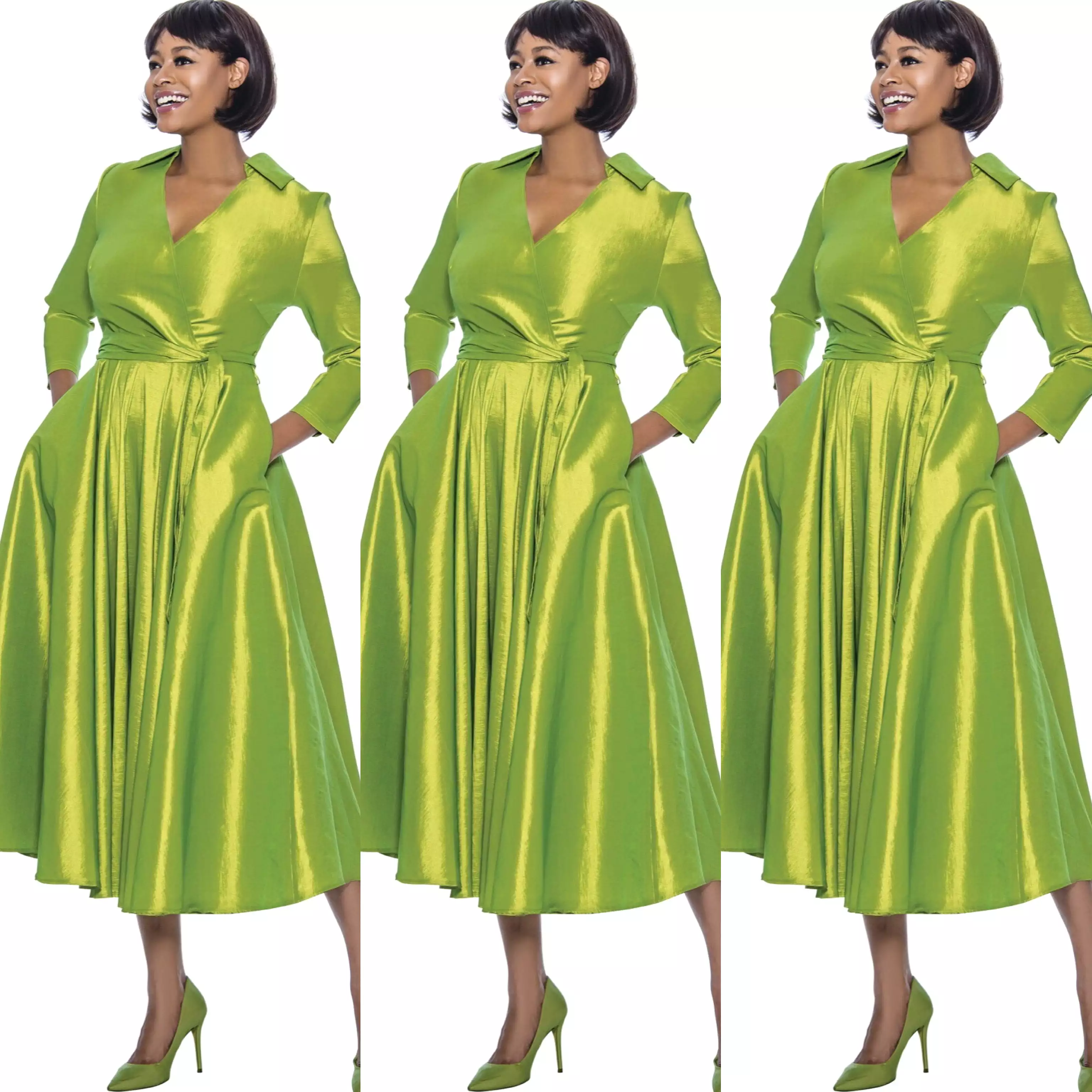 Green Classic Style Faux Wrap Dress