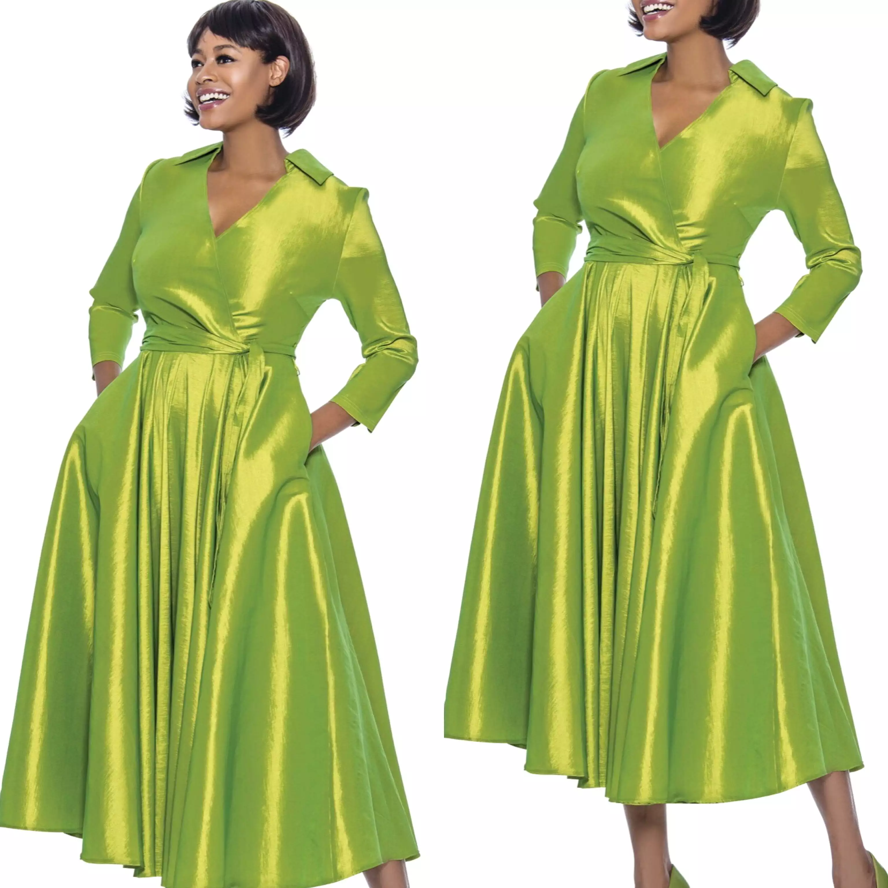 Green Classic Style Faux Wrap Dress