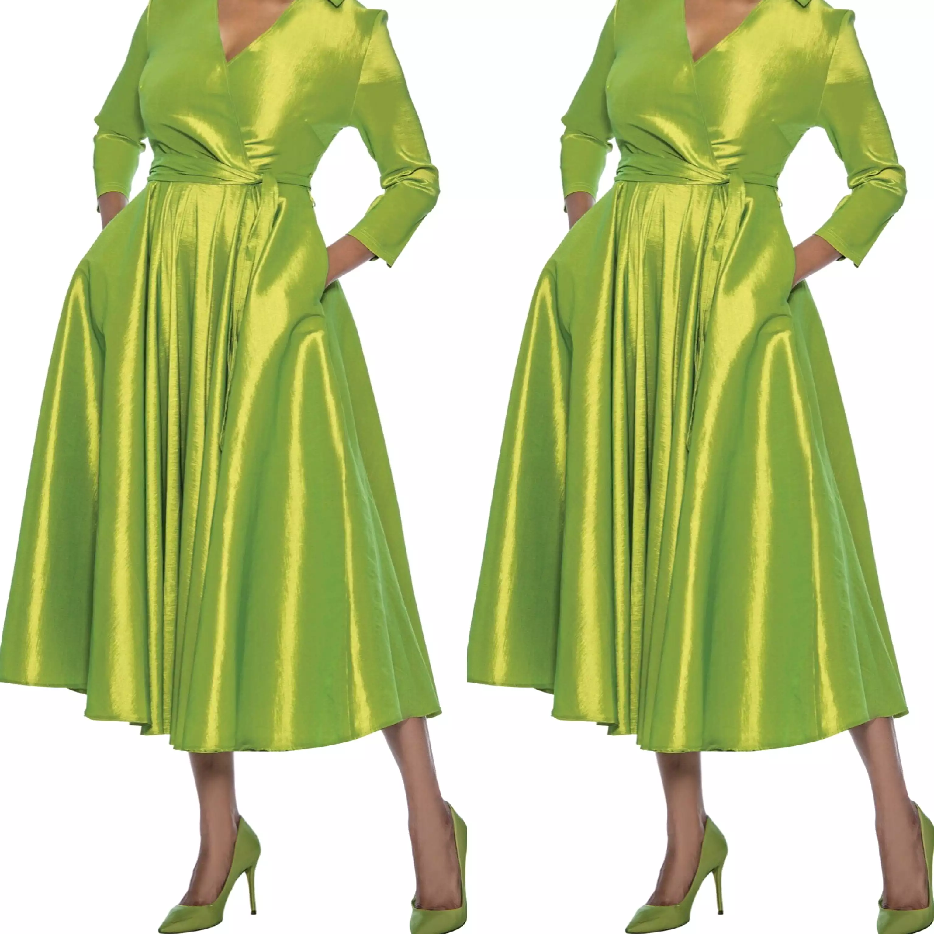 Green Classic Style Faux Wrap Dress