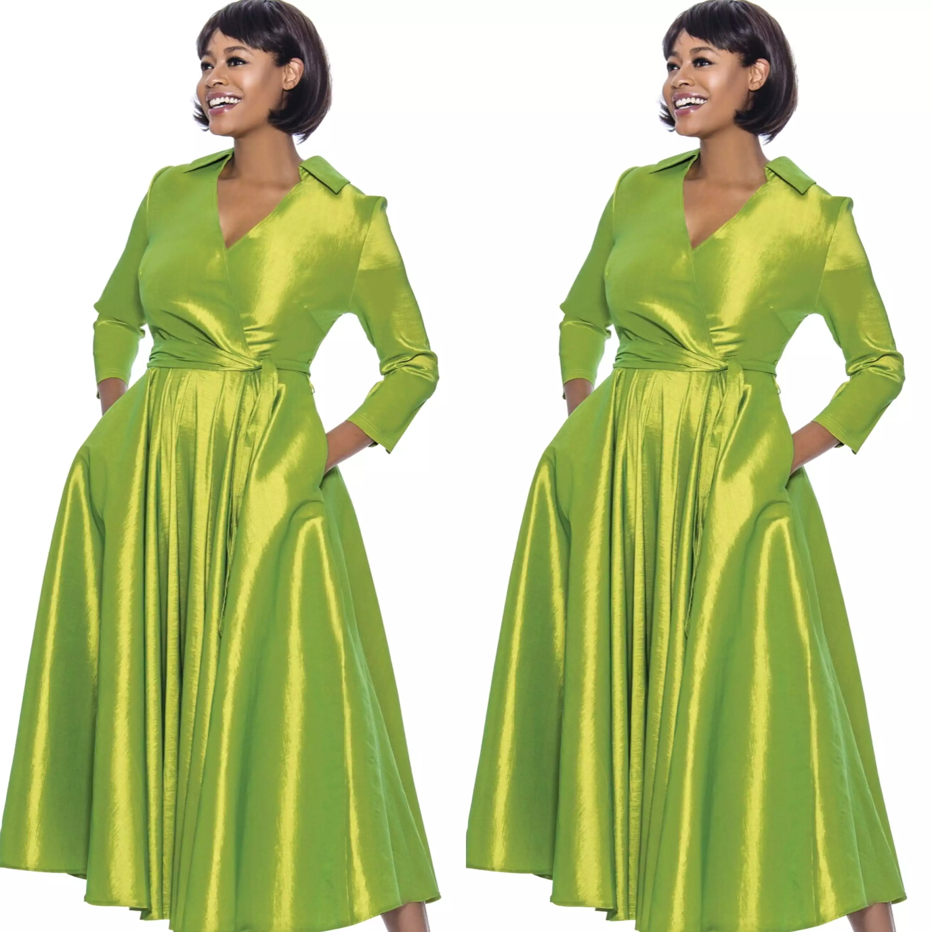 Green Classic Style Faux Wrap Dress