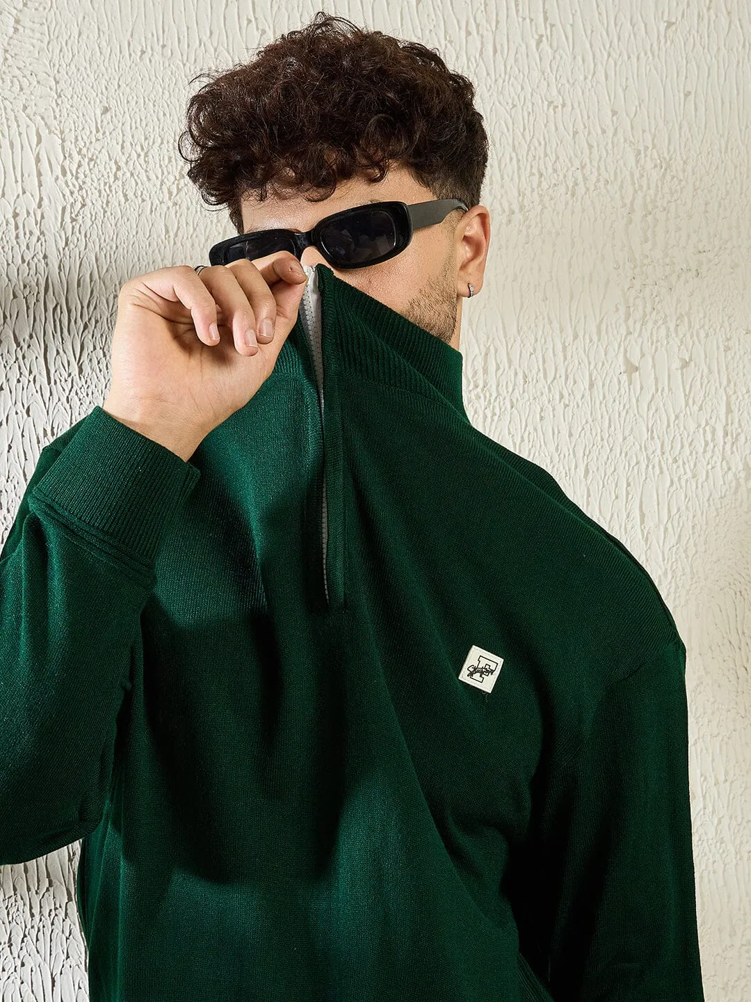 Green Turtleneck Quarter Zip Sweater