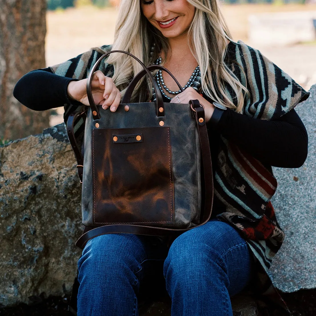 Grey Leather Camp Crossbody Purse Tote