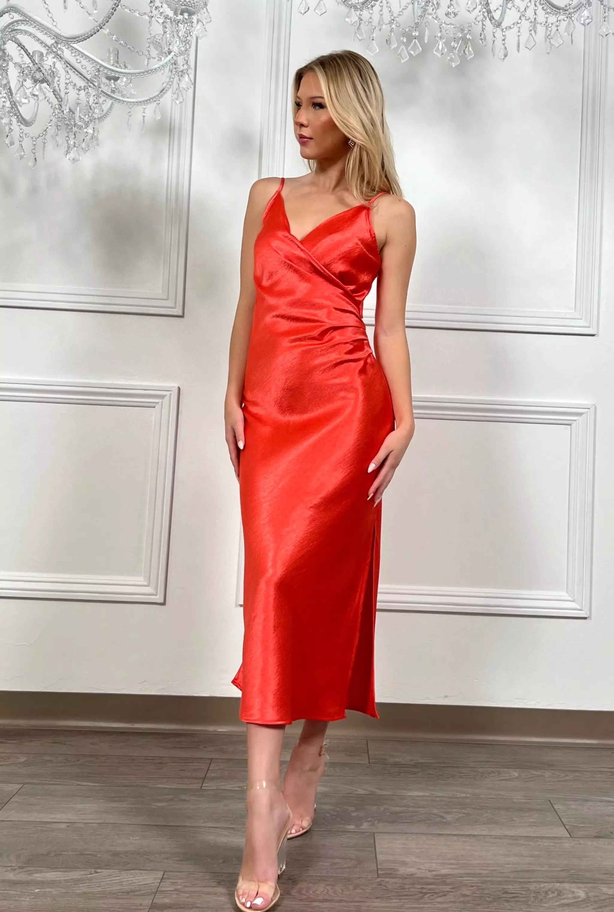 Hailey Satin Dress - Red