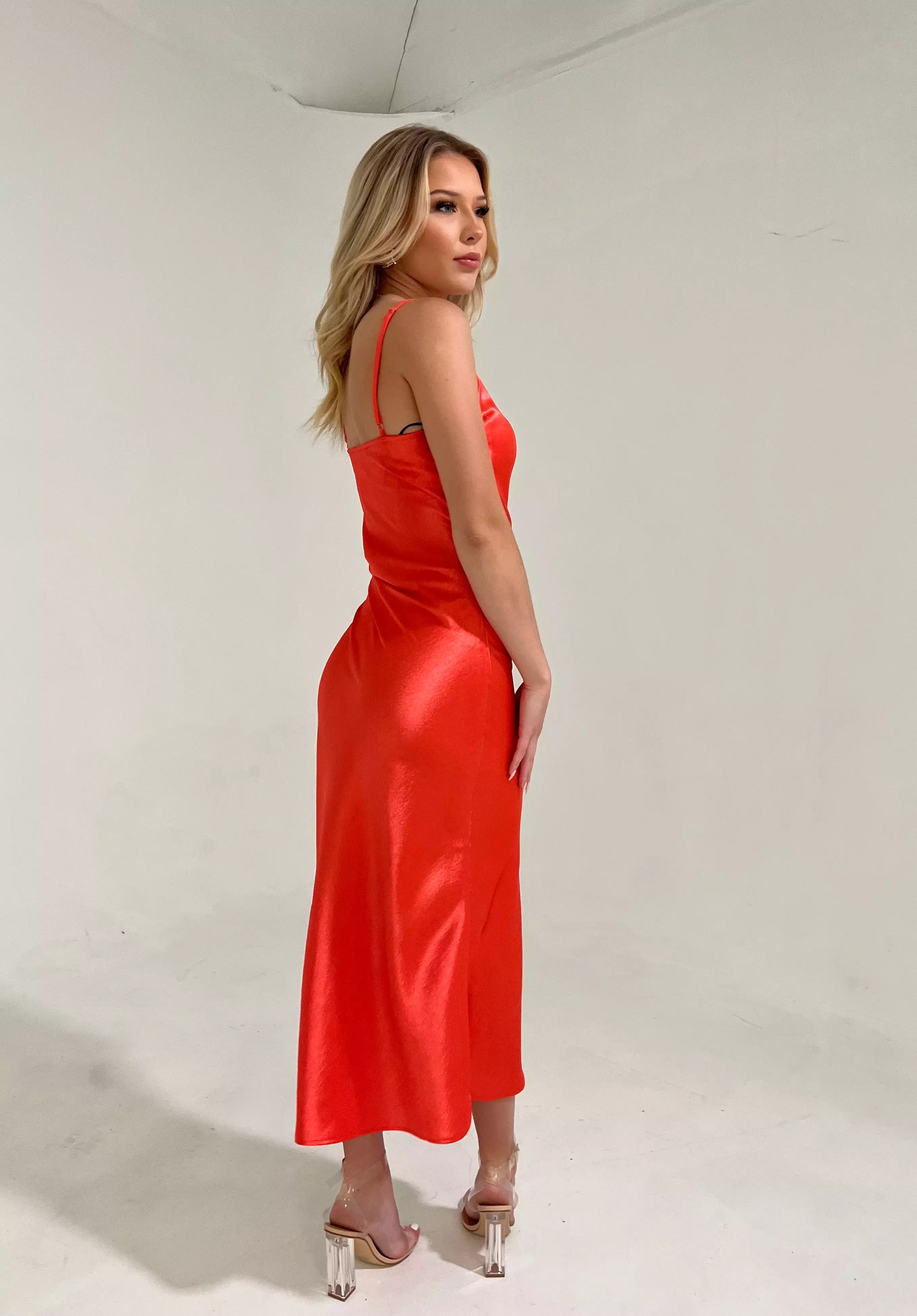 Hailey Satin Dress - Red