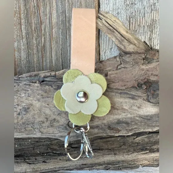 Handmade Leather Flower Keychain