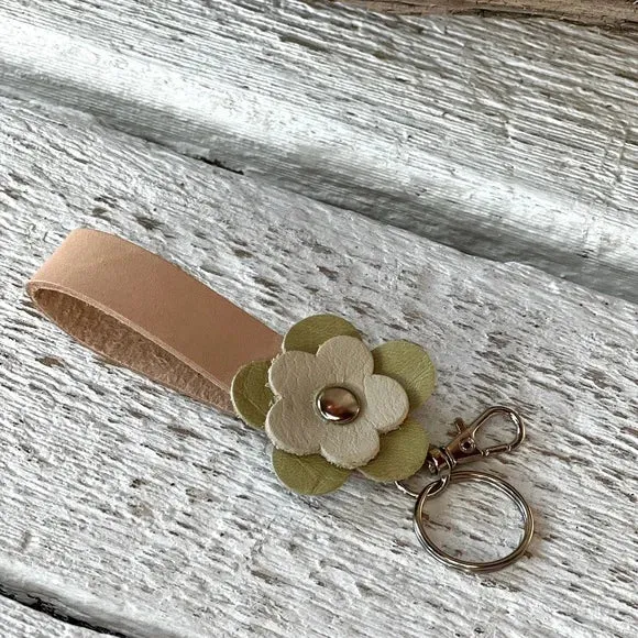 Handmade Leather Flower Keychain