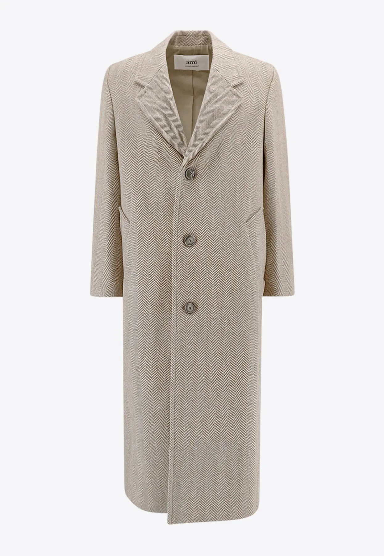 Herringbone Wool Single-Breasted Coat