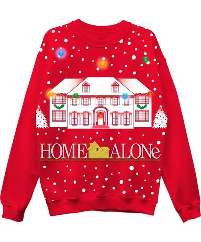 Home Alone House Light Up Fleece Crewneck Pullover Sweatshirt