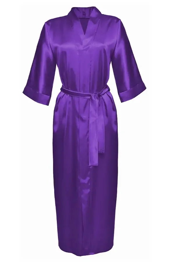 Kimono long en satin violet Iga