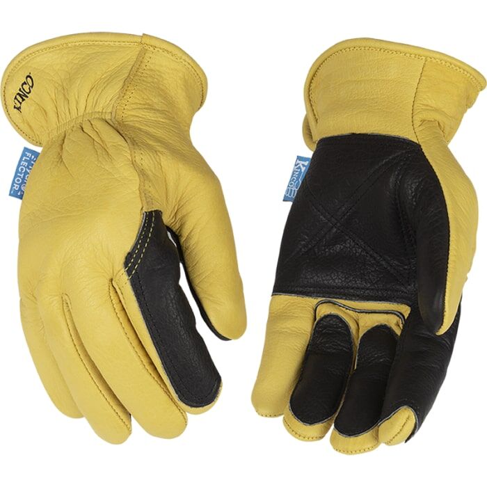 Kinco HydroFlector Water-Resistant Premium Grain Buffalo Driver With Double-Palm Gloves in Golden