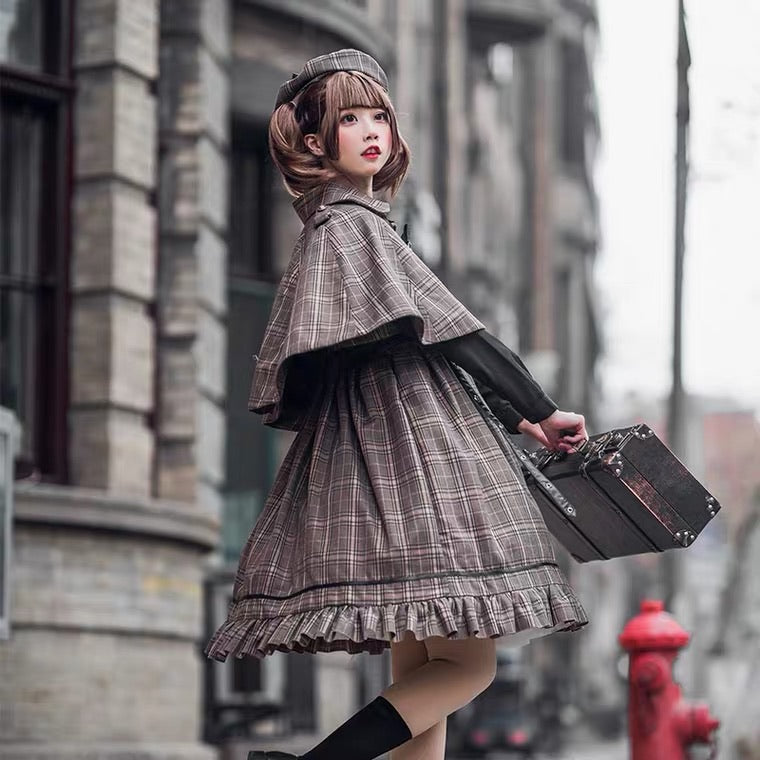 Little Detective British Lolita no sleeve dress JSK / cape