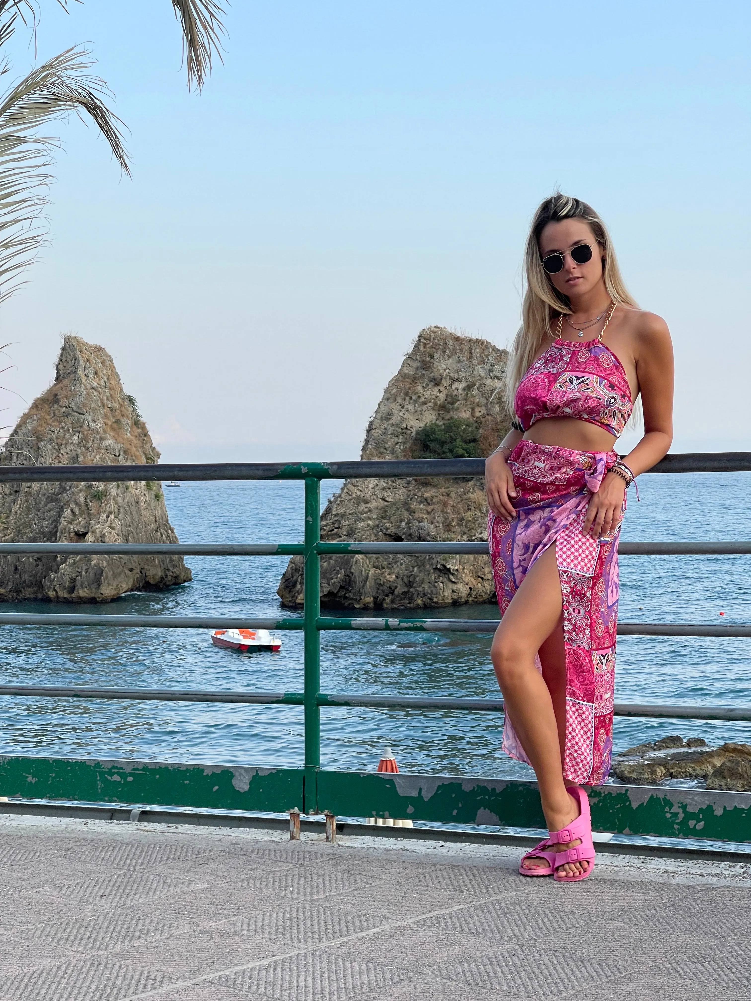 Longuette Ibiza a portafoglio fucsia con fantasia bandana