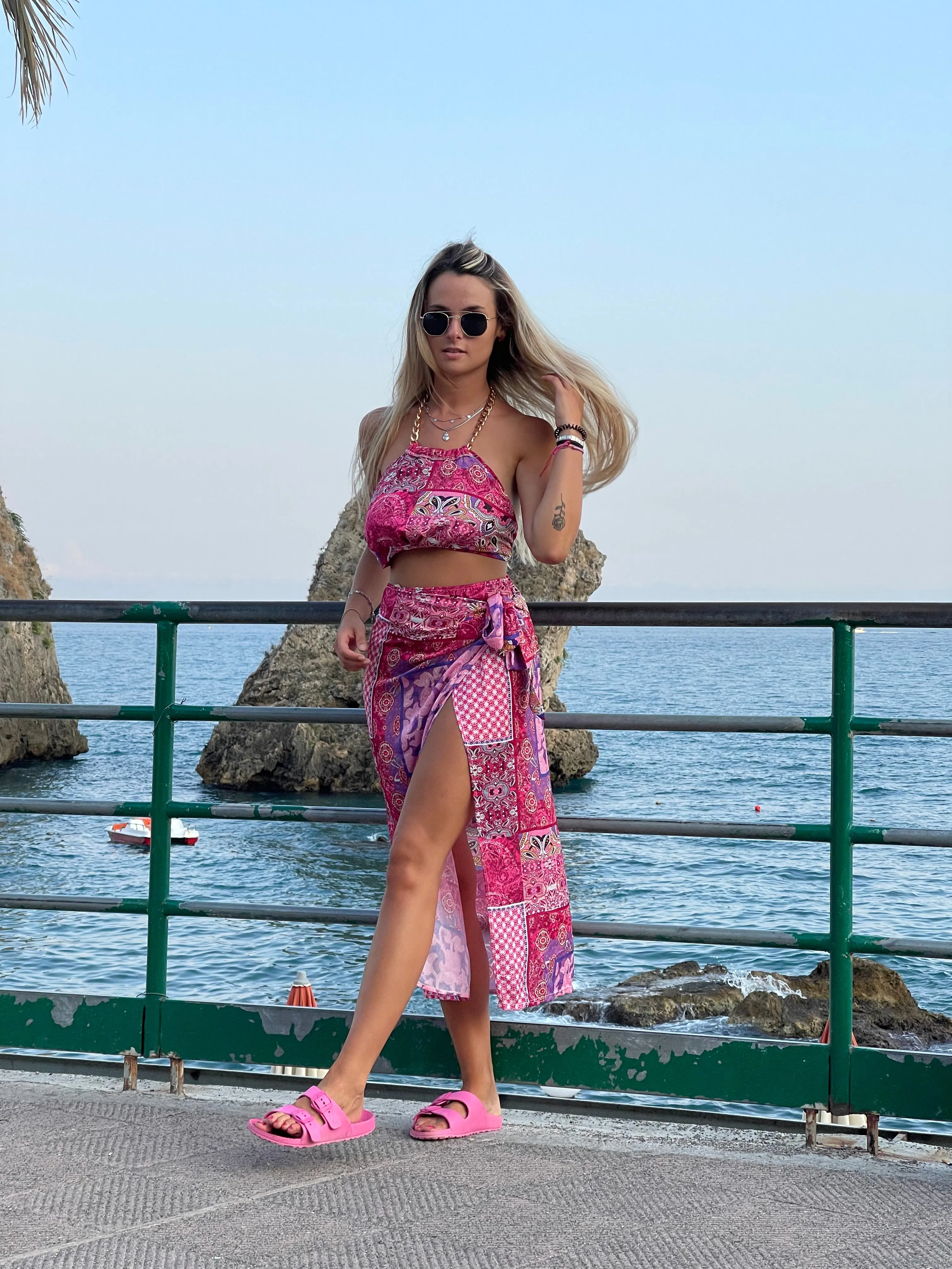 Longuette Ibiza a portafoglio fucsia con fantasia bandana