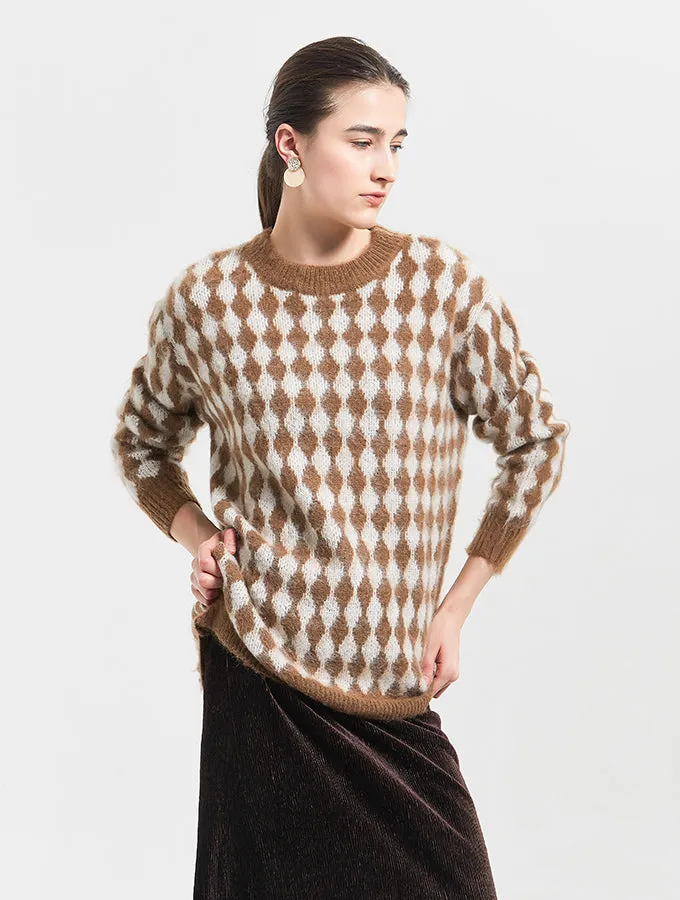 Lozenge Jacquard Long Knit Sweater