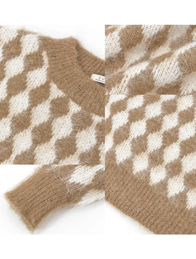 Lozenge Jacquard Long Knit Sweater