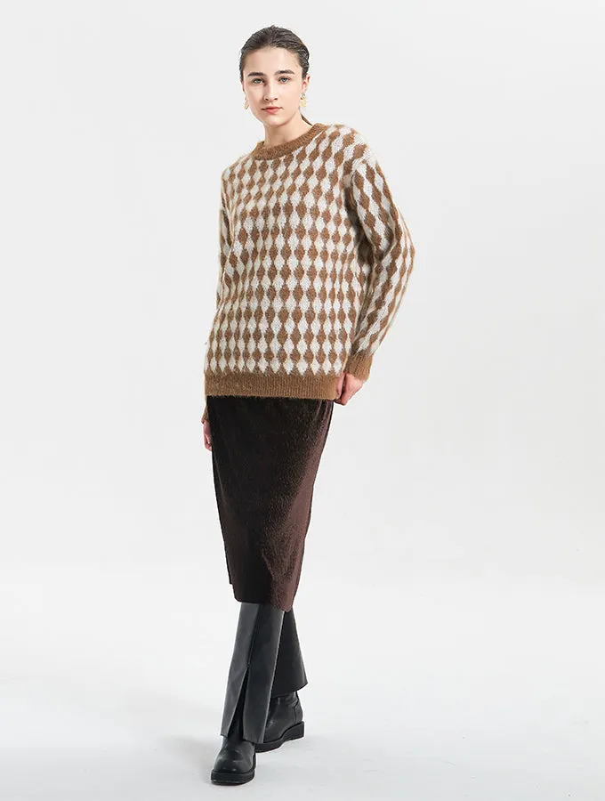 Lozenge Jacquard Long Knit Sweater