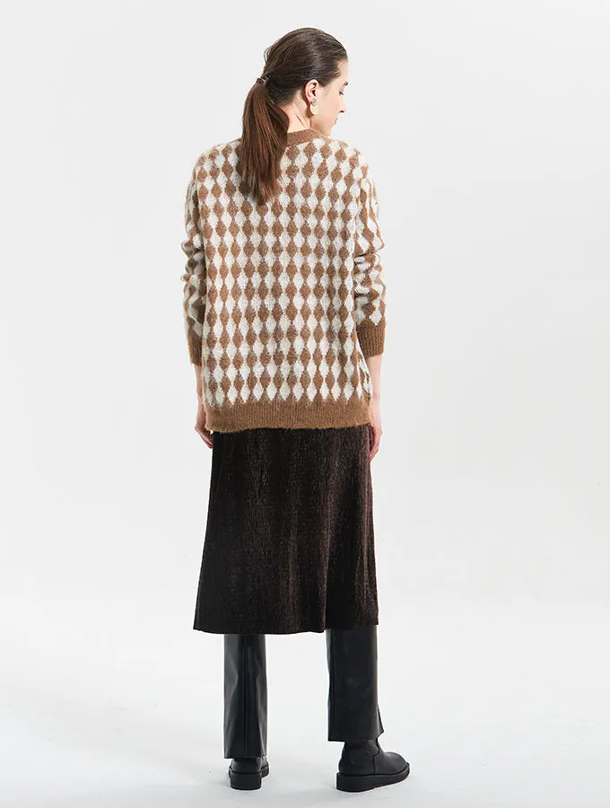 Lozenge Jacquard Long Knit Sweater