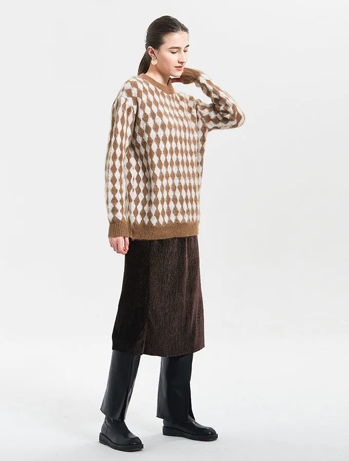 Lozenge Jacquard Long Knit Sweater