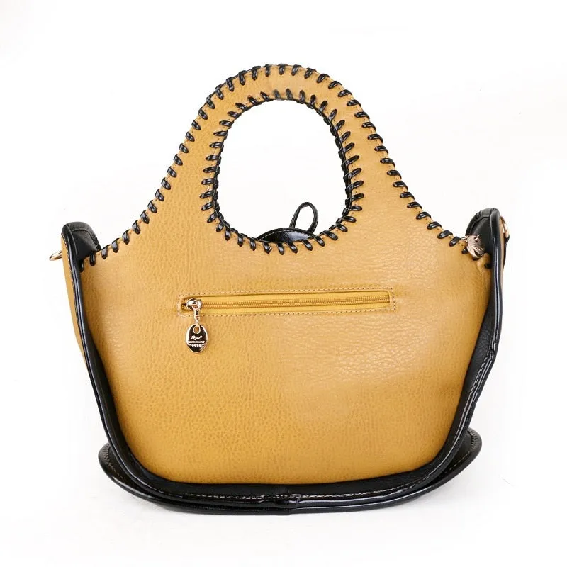 Luxury Fashion Leather Women Simple Retro Chain Decoration Big Shoulder Messenger Bucket Purses