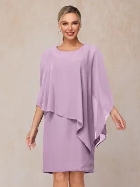 Manches asymétriques Col bateau Mousseline Robe Mère de la Mariée avec cape