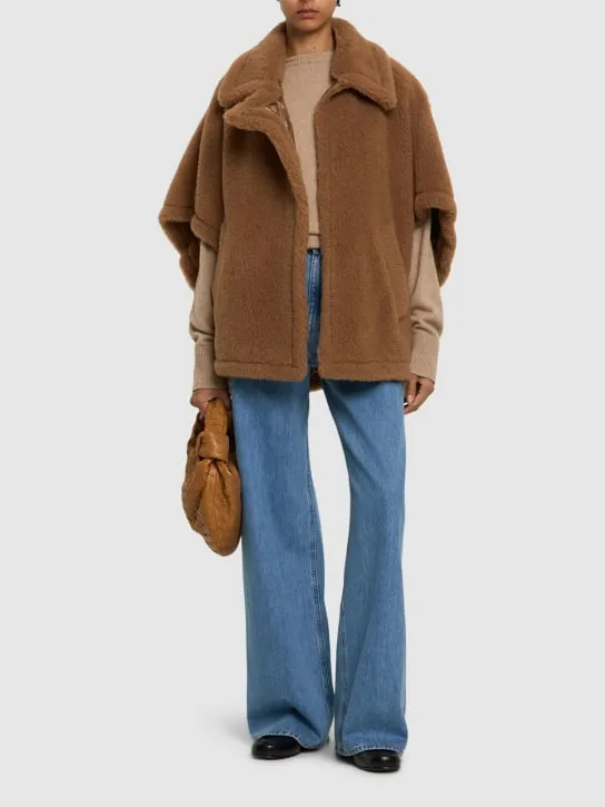 Max Mara   Tebe camel & silk teddy cape 